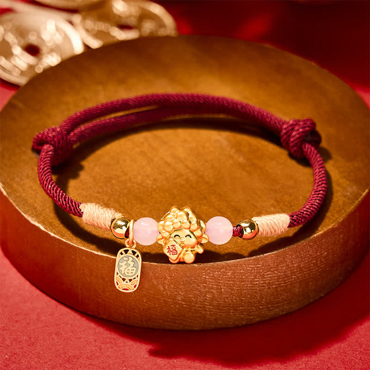 Buddha Stones Jahr des Schafes Kupfer 999 Sterling Silber Schaf Fu-Zeichen Segen Rotes Armband - Kupfer (Harmonische Verbindung ♥ Erdung) - image 0