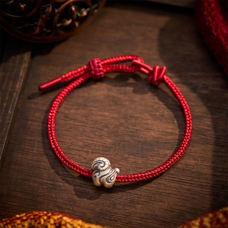 Buddha Stones Armband zum Jahr des Schafes, 999er Sterlingsilber, handgewebt, rote Schnur, chinesisches Tierkreiszeichen, Schutzsymbol Schaf - image 1