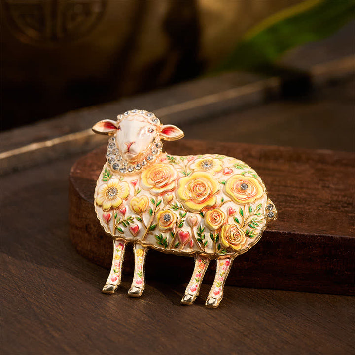 Buddha Stones Kupferbrosche mit Widderrelief im Zeichen des Jahres des Schafes und Blumenmotiv - image 12