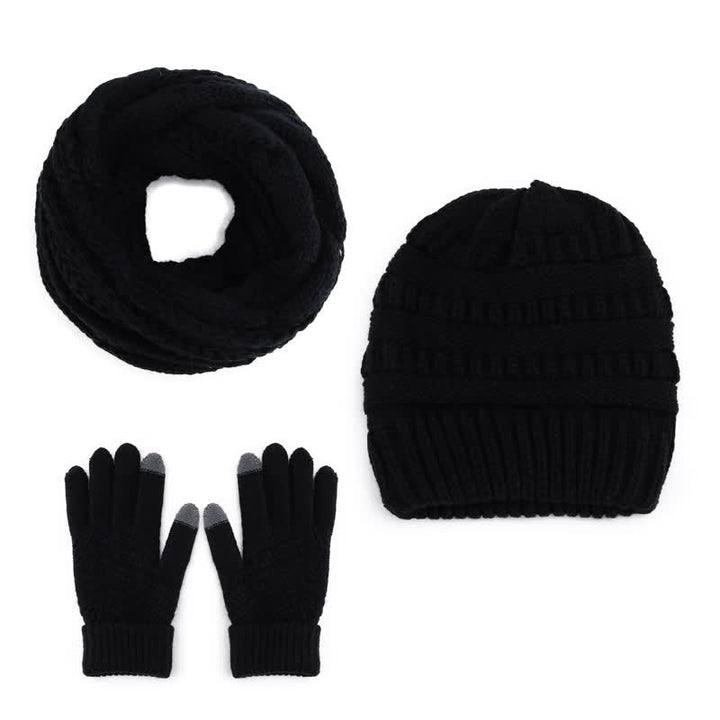 Buddha Stones Herbst-Winter-Set mit Zopfmuster-Strickmütze, Schal und Handschuhen für Damen - image 5