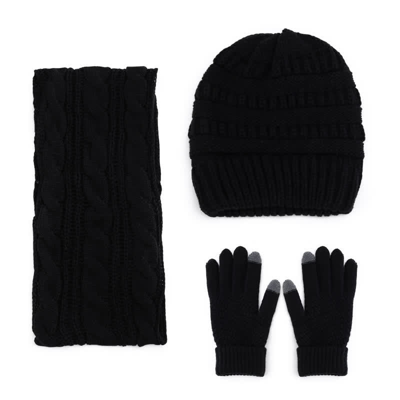 Buddha Stones Herbst-Winter-Set mit Zopfmuster-Strickmütze, Schal und Handschuhen für Damen - image 4