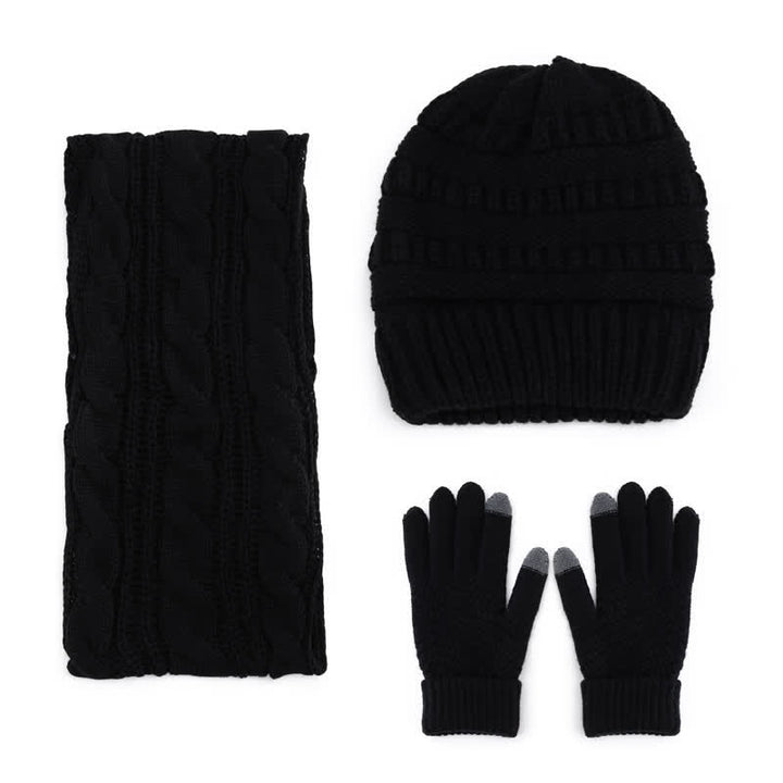 Buddha Stones Herbst-Winter-Set mit Zopfmuster-Strickmütze, Schal und Handschuhen für Damen - image 4