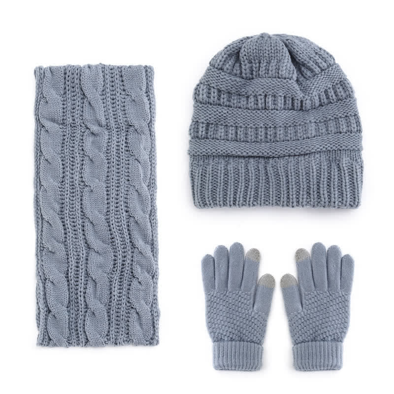 Buddha Stones Herbst-Winter-Set mit Zopfmuster-Strickmütze, Schal und Handschuhen für Damen - image 7
