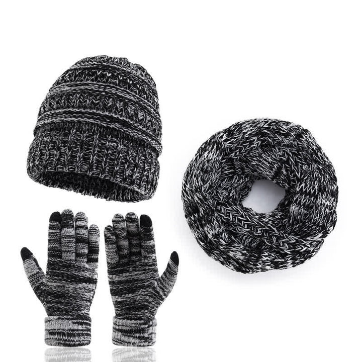 Buddha Stones Herbst-Winter-Set mit Zopfmuster-Strickmütze, Schal und Handschuhen für Damen - Silber - image 9