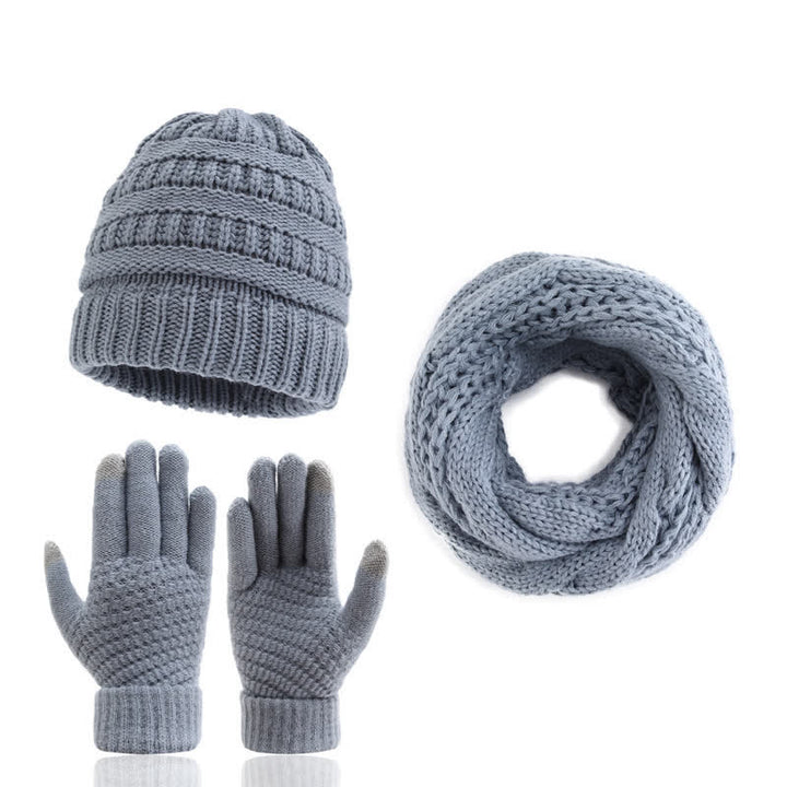 Buddha Stones Herbst-Winter-Set mit Zopfmuster-Strickmütze, Schal und Handschuhen für Damen - Schiefergrau - image 6