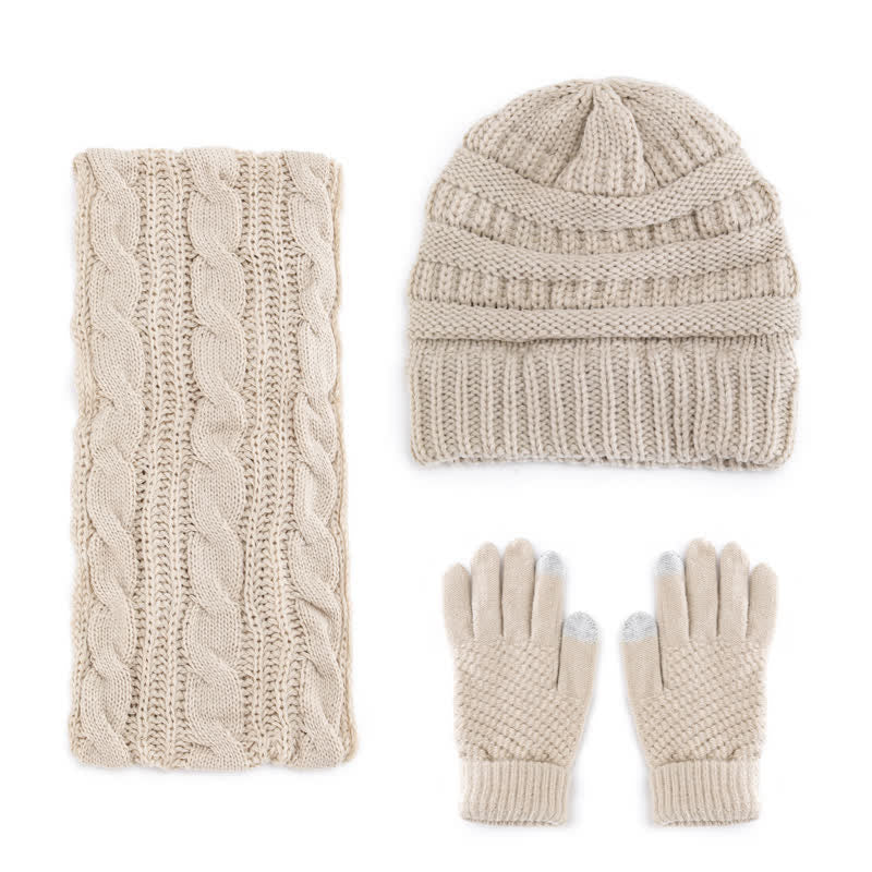 Buddha Stones Herbst-Winter-Set mit Zopfmuster-Strickmütze, Schal und Handschuhen für Damen - image 1