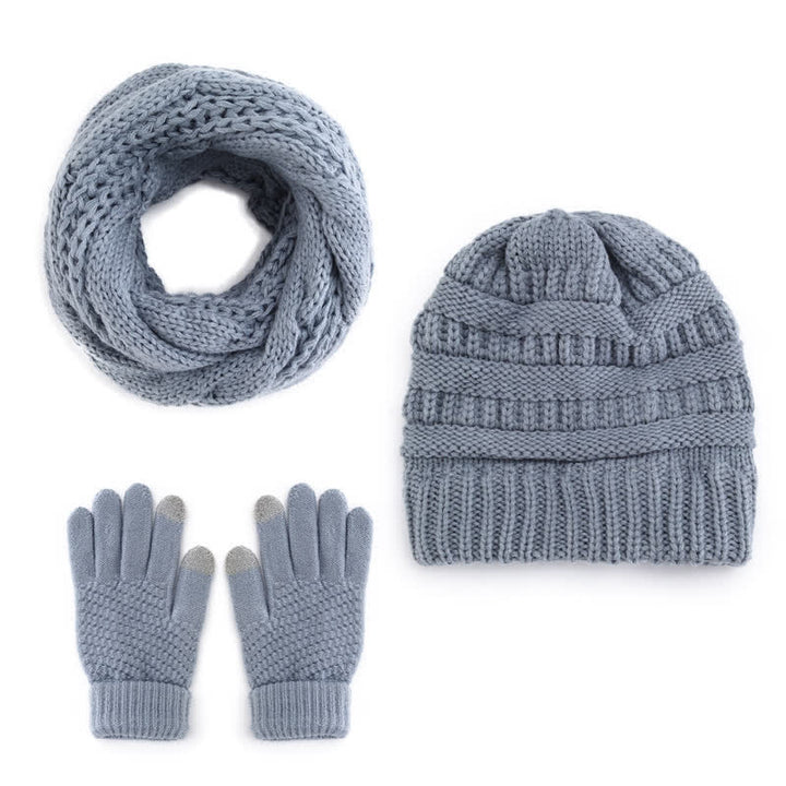 Buddha Stones Herbst-Winter-Set mit Zopfmuster-Strickmütze, Schal und Handschuhen für Damen - image 8
