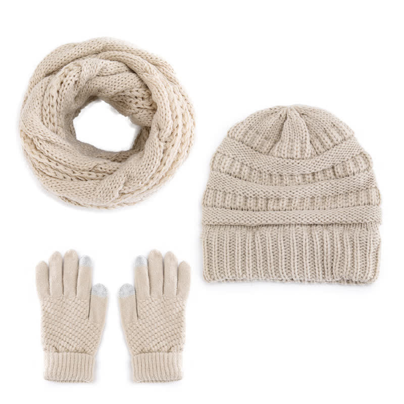 Buddha Stones Herbst-Winter-Set mit Zopfmuster-Strickmütze, Schal und Handschuhen für Damen - image 2
