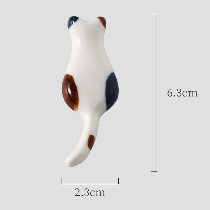 Buddha Stones Handbemalter, niedlicher Tischstäbchenhalter aus Keramik in Katzenform - Dreifarbige Katze (ca. 6,3 cm × 2,3 cm × 0,9 cm) - image 1