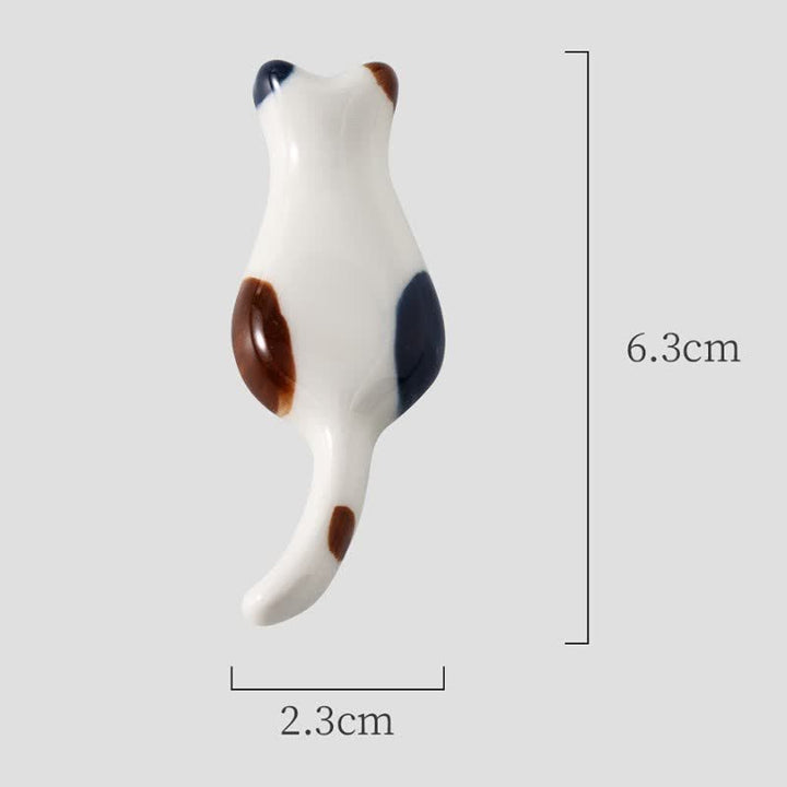 Buddha Stones Handbemalter, niedlicher Tischstäbchenhalter aus Keramik in Katzenform - Dreifarbige Katze (ca. 6,3 cm × 2,3 cm × 0,9 cm) - image 1