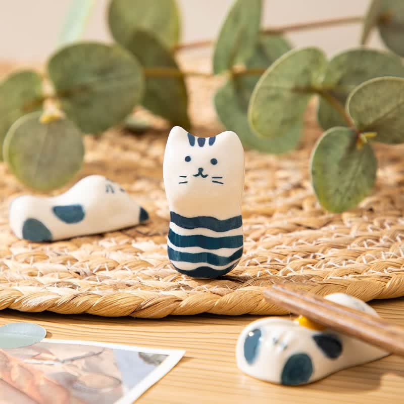 Buddha Stones Handbemalter, katzenförmiger Essstäbchenhalter von Ceramic Purity - image 6