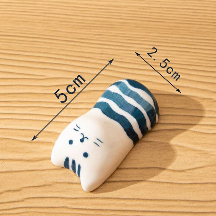Buddha Stones Handbemalter, katzenförmiger Essstäbchenhalter von Ceramic Purity - Blaue Streifen (ca. 2,5 cm × 5,0 cm) - image 5