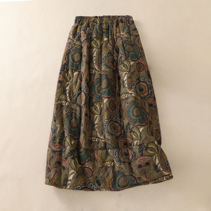 Buddha Stones Eleganter, floraler Damenrock im Retro-Stil mit Taschen für Herbst und Winter - Dunkelolivgrün - US6, UK/AU10, EU38 (XL) - image 0