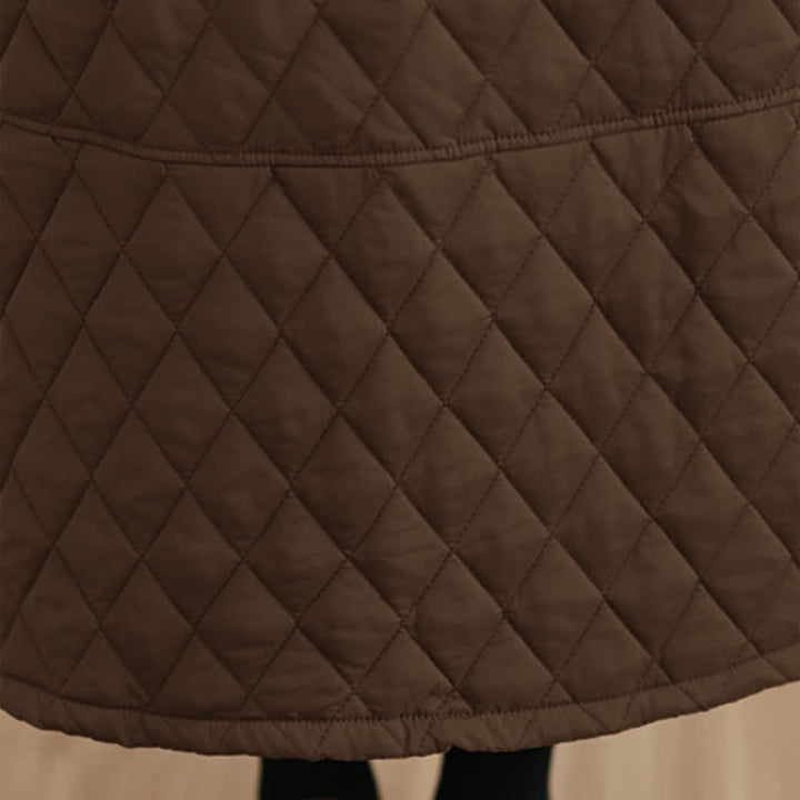Buddha Stones Herbst/Winter Lässiger Vintage-Design Gesteppter, einfarbiger Damenrock mit Taschen - image 8