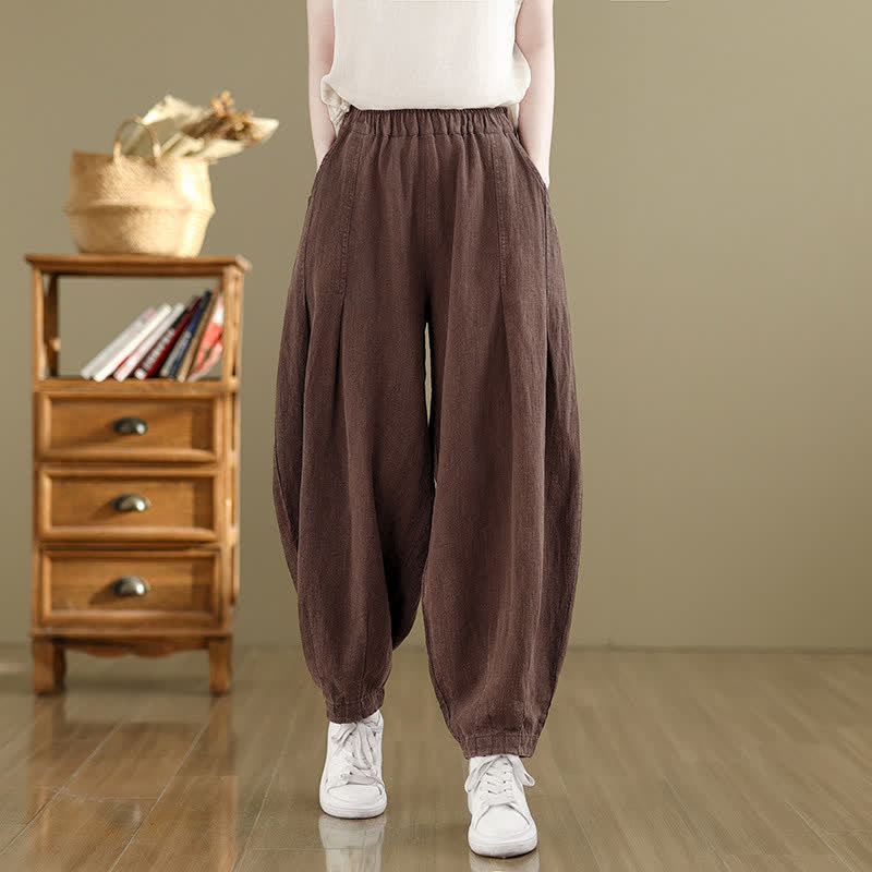 Buddha Stones Lässige, einfarbige Haremshosen für Damen, ideal für Frühling und Sommer, mit Taschen - Sattelbraun - US8-10, UK/AU12-14, EU40-42 (2XL) - image 0