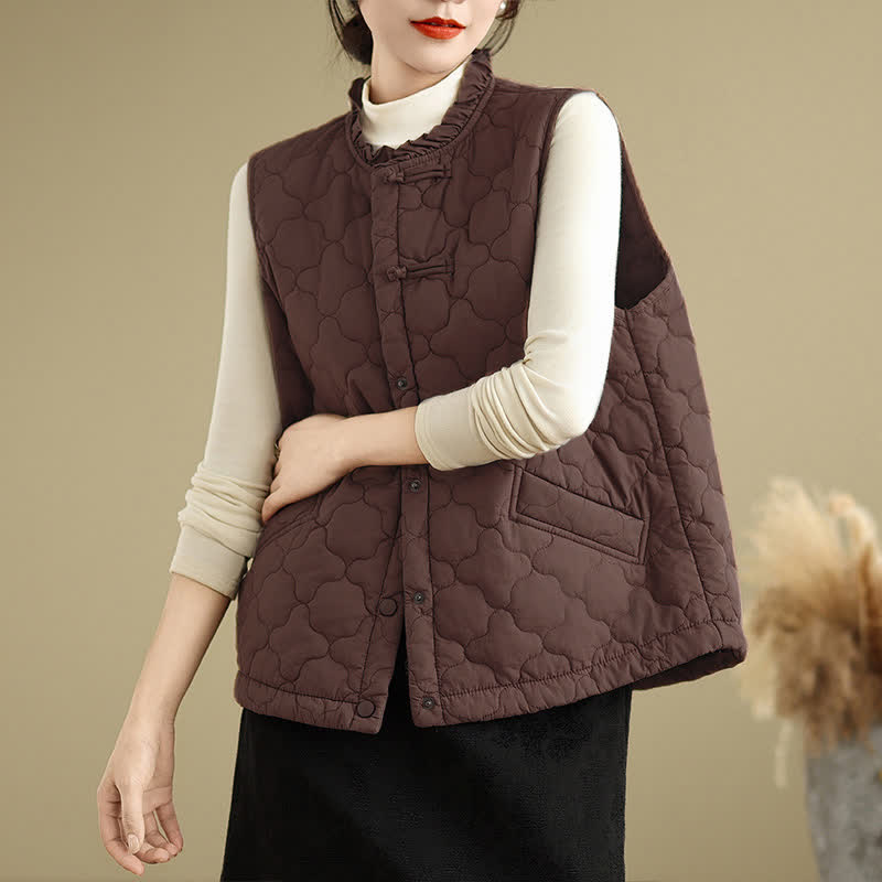 Buddha Stones Herbst/Winter Vintage Tang Style Tanktop mit Froschknopfleiste, floralem Muster und Taschen für Damen - Sienna - US8-10, UK/AU12-14, EU40-42 (2XL) - image 0