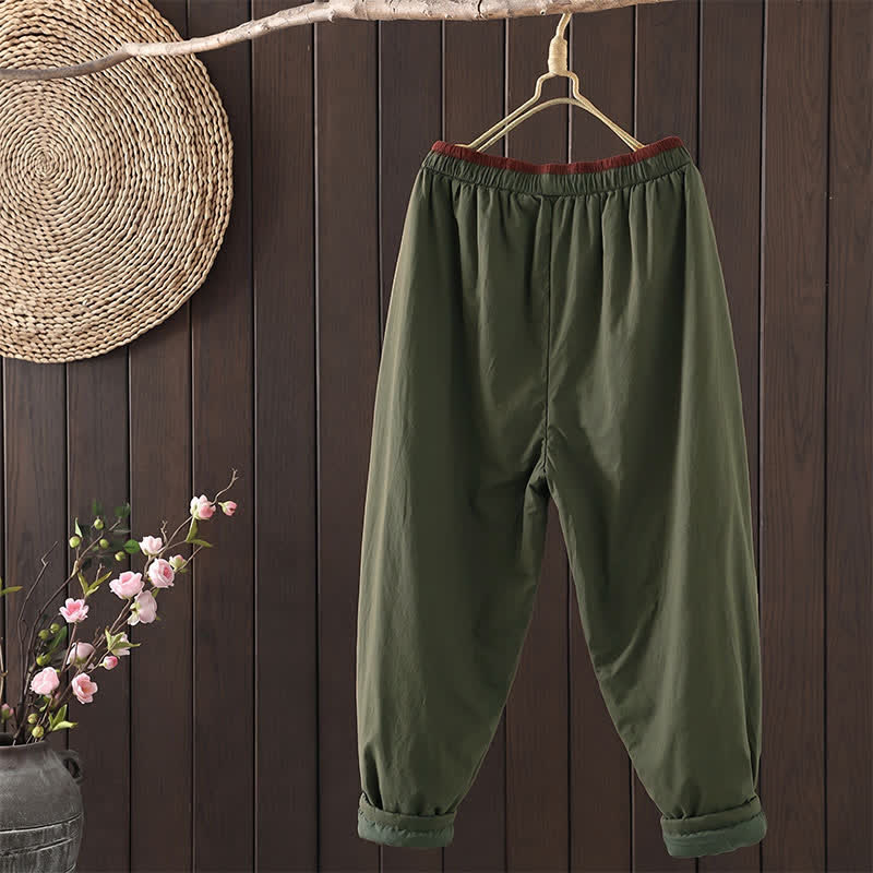 Buddha Stones Lässige, einfarbige, knöchellange Hose mit elastischem Bund und Kordelzug für Damen – ideal für Herbst und Winter – mit Taschen - image 1