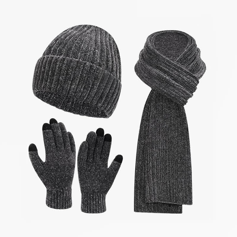 Buddha Stones 3-teiliges Set: Gerippter Strickschal, Mütze und Handschuhe für Damen – perfekt für Herbst und Winter - Schwarz - image 0