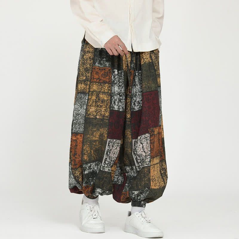 Buddha Stones Lässige Boho-Haremshose mit Kordelzug und geometrischem Muster für Frühling und Herbst, Herren, mit Taschen - image 1
