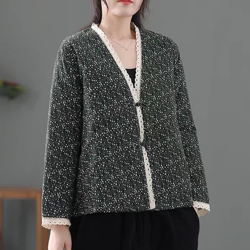 Buddha Stones Lässige Vintage-Damenjacke mit Knopfleiste, V-Ausschnitt und Punktmuster für Herbst und Winter - image 9