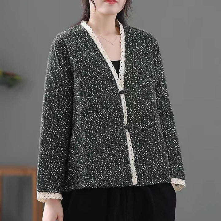 Buddha Stones Lässige Vintage-Damenjacke mit Knopfleiste, V-Ausschnitt und Punktmuster für Herbst und Winter - image 9