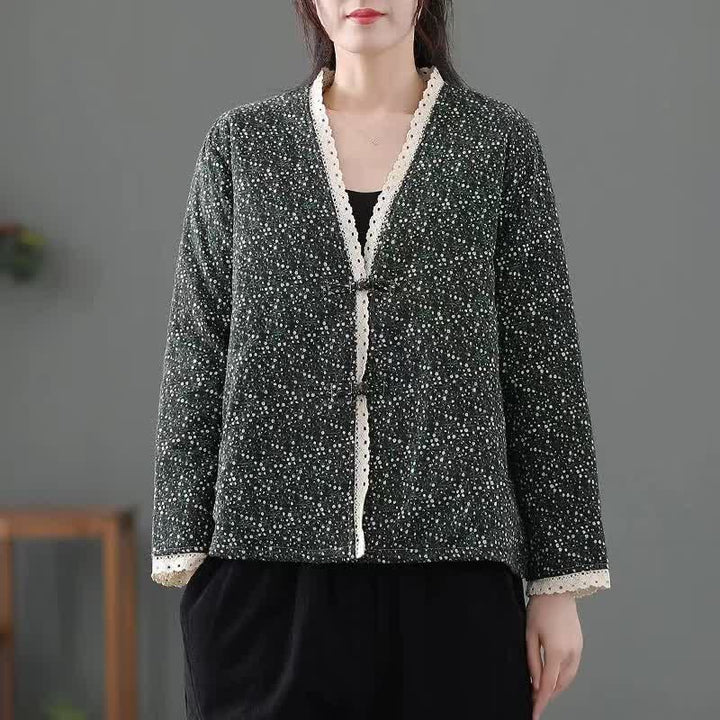 Buddha Stones Lässige Vintage-Damenjacke mit Knopfleiste, V-Ausschnitt und Punktmuster für Herbst und Winter - Schwarz - US12, UK/AU16, EU44 (3XL) - image 8