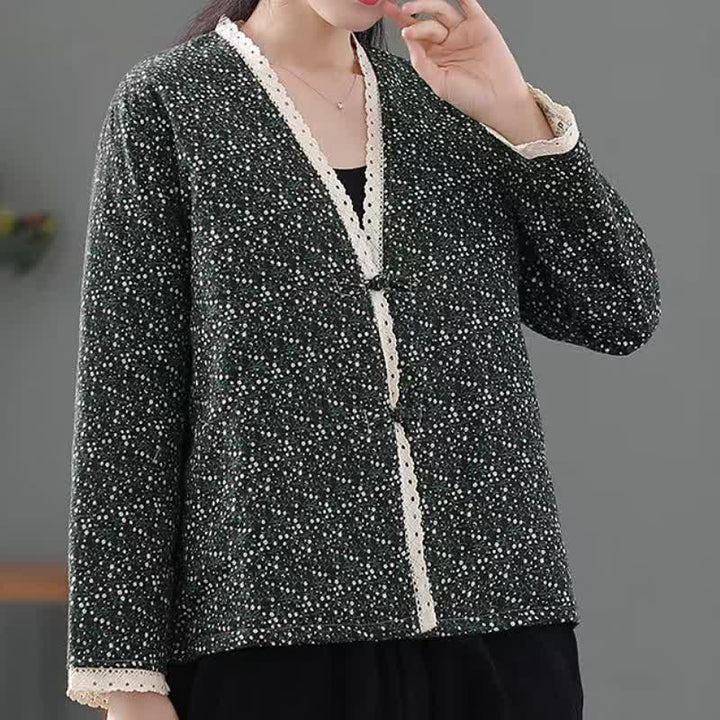 Buddha Stones Lässige Vintage-Damenjacke mit Knopfleiste, V-Ausschnitt und Punktmuster für Herbst und Winter - image 11