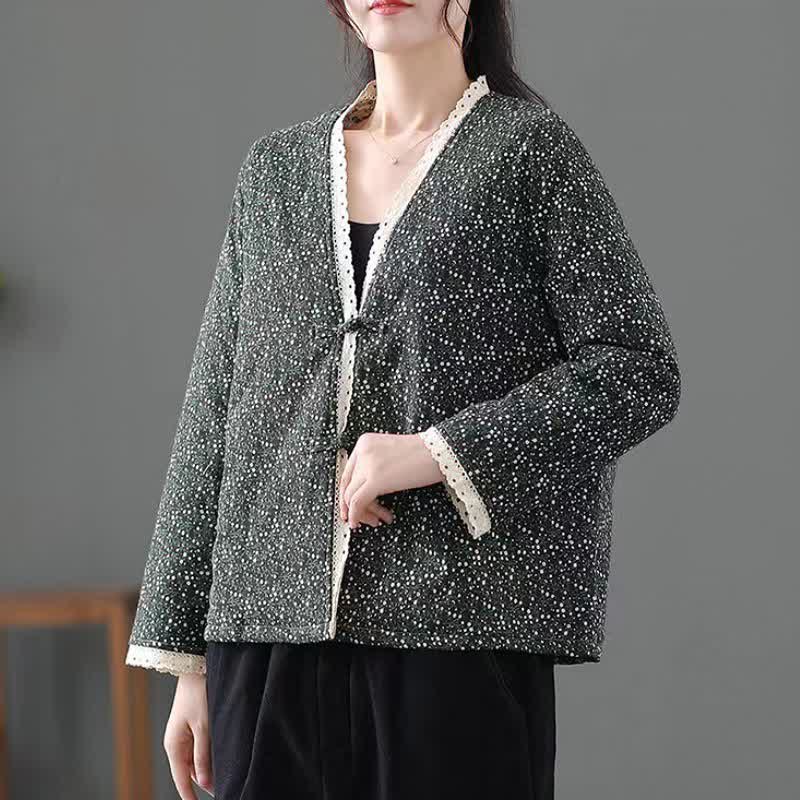 Buddha Stones Lässige Vintage-Damenjacke mit Knopfleiste, V-Ausschnitt und Punktmuster für Herbst und Winter - image 10