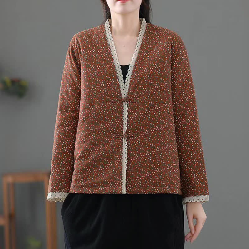 Buddha Stones Lässige Vintage-Damenjacke mit Knopfleiste, V-Ausschnitt und Punktmuster für Herbst und Winter - image 14