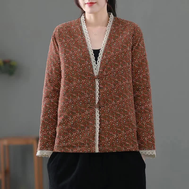 Buddha Stones Lässige Vintage-Damenjacke mit Knopfleiste, V-Ausschnitt und Punktmuster für Herbst und Winter - Sienna - US12, UK/AU16, EU44 (3XL) - image 12