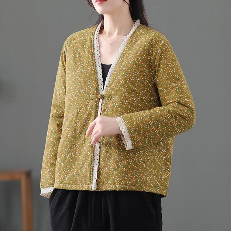 Buddha Stones Lässige Vintage-Damenjacke mit Knopfleiste, V-Ausschnitt und Punktmuster für Herbst und Winter - image 1