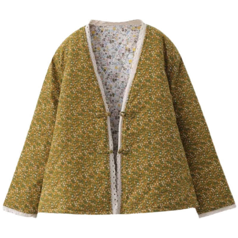 Buddha Stones Lässige Vintage-Damenjacke mit Knopfleiste, V-Ausschnitt und Punktmuster für Herbst und Winter - image 3