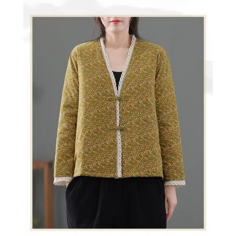 Buddha Stones Lässige Vintage-Damenjacke mit Knopfleiste, V-Ausschnitt und Punktmuster für Herbst und Winter - image 2