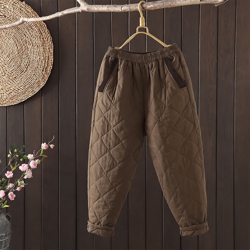 Buddha Stones Lässige, rautenförmige, geometrische Cropped-Hose für Damen mit Taschen – perfekt für Herbst und Winter - Bräunen - US8-10, UK/AU12-14, EU40-42 (2XL) - image 0