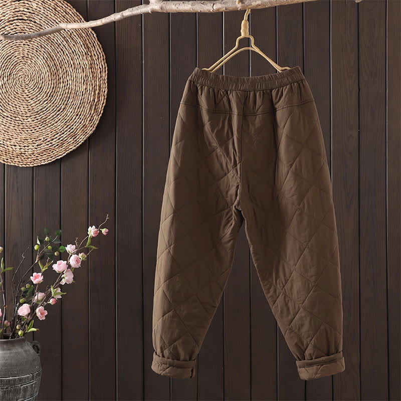 Buddha Stones Lässige, rautenförmige, geometrische Cropped-Hose für Damen mit Taschen – perfekt für Herbst und Winter - image 1