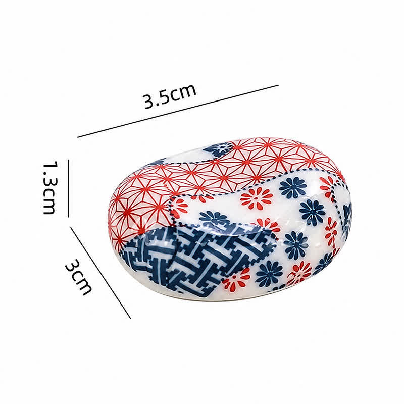 Buddha Stones Ovaler Essstäbchenhalter aus Keramik mit floralem Muster für große Bohnen - Blumenmuster, ca. 3,5 × 3,0 × 1,3 cm - Keramik - image 1