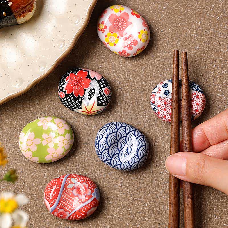 Buddha Stones Ovaler Essstäbchenhalter aus Keramik mit floralem Muster für große Bohnen - image 0