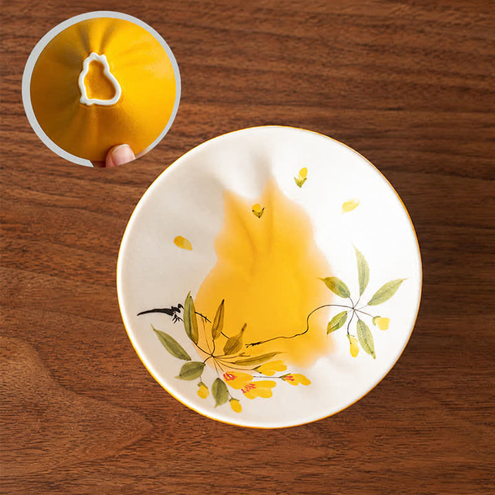 Buddha Stones Handbemalte Keramik-Teetasse mit Katzen- und Blumenmuster, 30 ml - Duftender Gold-Osmanthus - Ca. 30 ml - image 4