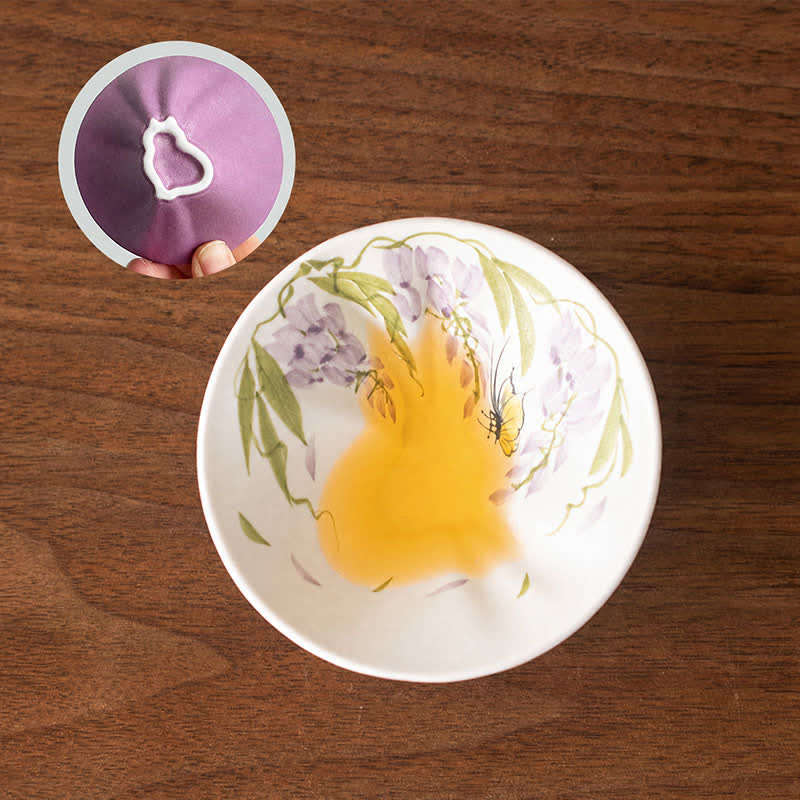 Buddha Stones Handbemalte Keramik-Teetasse mit Katzen- und Blumenmuster, 30 ml - Glyzinien und Schmetterlinge - Ca. 30 ml - image 6