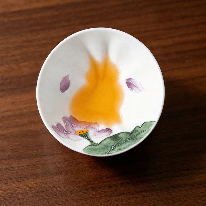 Buddha Stones Handbemalte Keramik-Teetasse mit Katzen- und Blumenmuster, 30 ml - Lotusduft - Ca. 30 ml - image 11