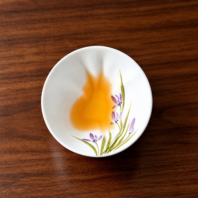 Buddha Stones Handbemalte Keramik-Teetasse mit Katzen- und Blumenmuster, 30 ml - Schwertlilien & Orchideen - Ca. 30 ml - image 14