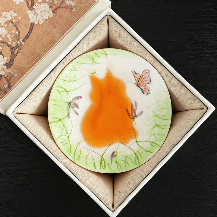 Buddha Stones Handbemalte Keramik-Teetasse mit Katzen- und Blumenmuster, 30 ml - Schmetterlinge tanzen über grünem Gras (Geschenkbox) - Ca. 30 ml - image 26