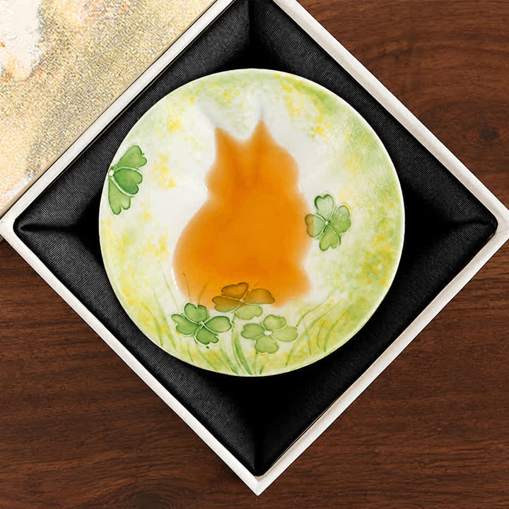Buddha Stones Handbemalte Keramik-Teetasse mit Katzen- und Blumenmuster, 30 ml - Vierblättriges Kleeblatt & Frühlingsglück (Geschenkbox) - Ca. 30 ml - image 28