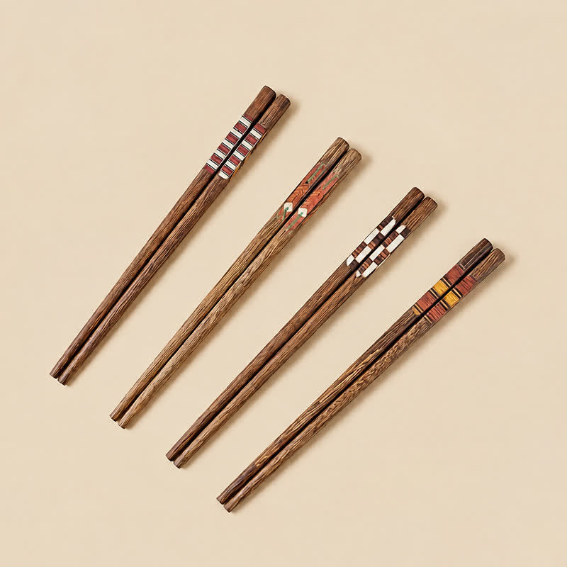 Buddha Stones Essstäbchen im japanischen Retro-Stil aus Wengeholz mit geometrischen Intarsien - image 15