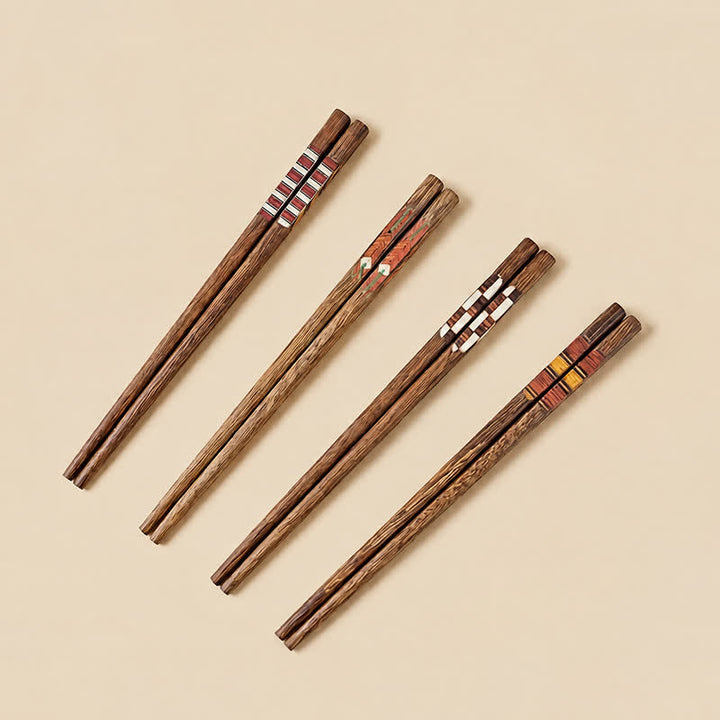 Buddha Stones Essstäbchen im japanischen Retro-Stil aus Wengeholz mit geometrischen Intarsien - image 15