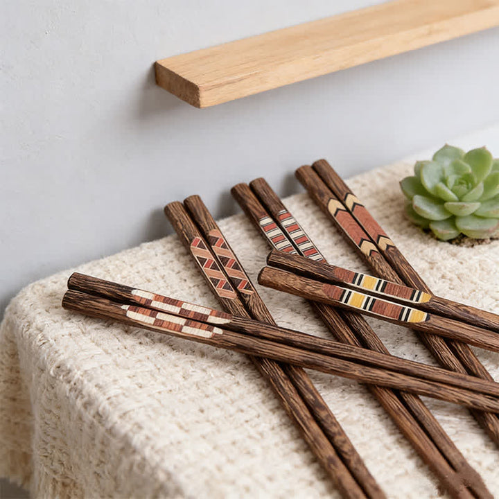 Buddha Stones Essstäbchen im japanischen Retro-Stil aus Wengeholz mit geometrischen Intarsien - image 12