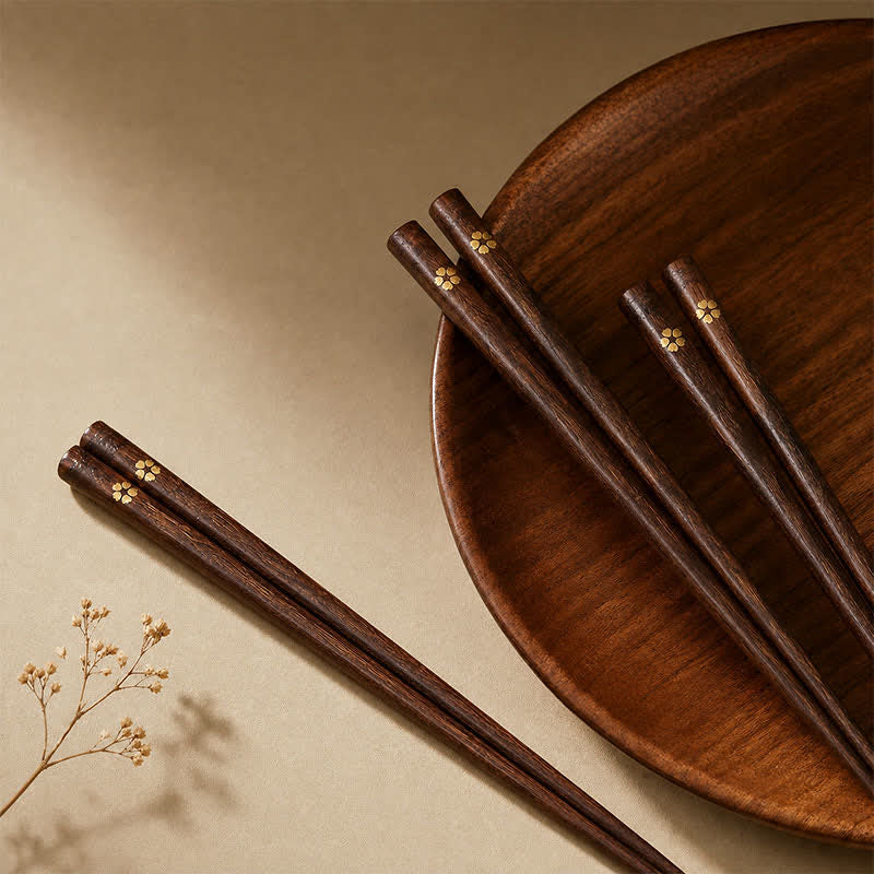 Buddha Stones Japanische Essstäbchen aus Bambusholz mit goldenen Blumenmustern - image 0
