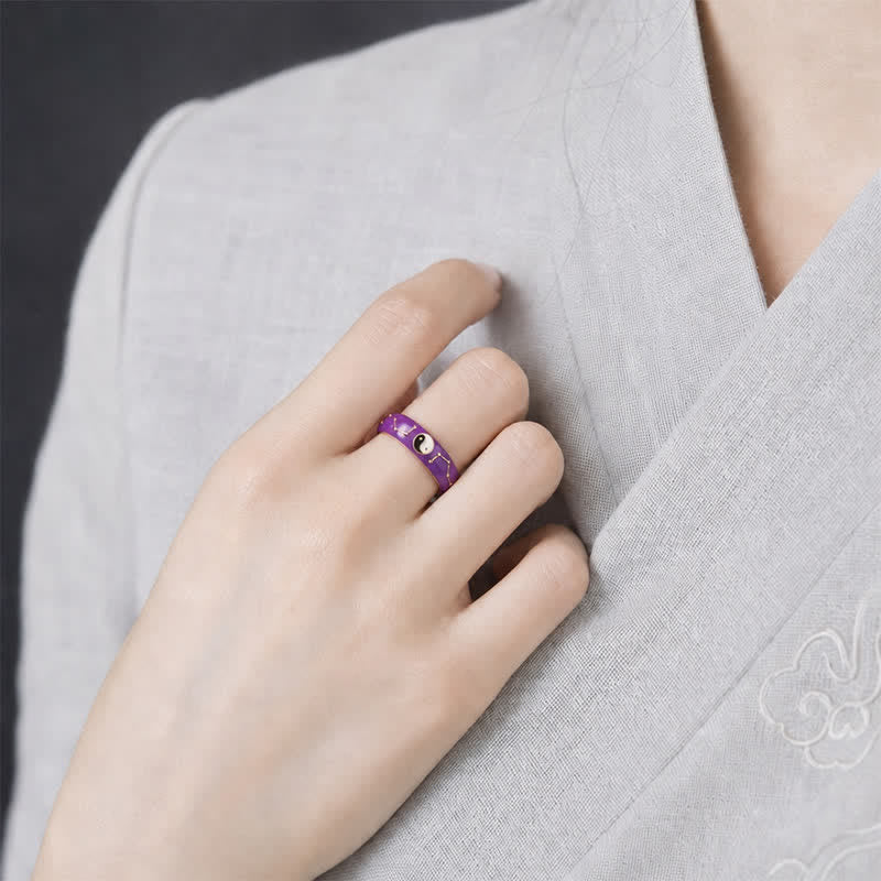 Buddha Stones Kupfer Yin Yang Lila Großer Wagen Design Balance Offener Ring - image 5