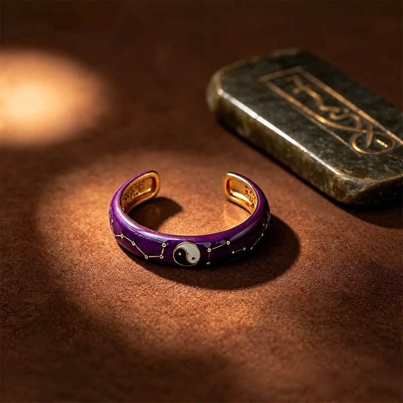 Buddha Stones Kupfer Yin Yang Lila Großer Wagen Design Balance Offener Ring - Yin Yang (Gleichgewicht ♥ Harmonie) - Ca. 18 mm (US 8) - image 0