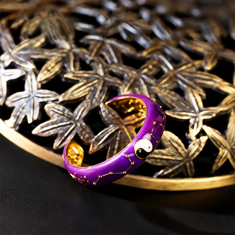 Buddha Stones Kupfer Yin Yang Lila Großer Wagen Design Balance Offener Ring - image 3